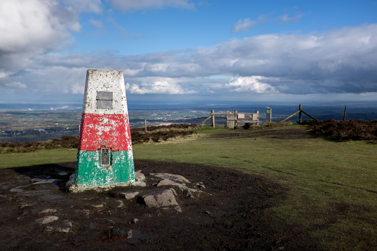 Trig point at the top of Moel Famau, Clwydian Range, North Wales