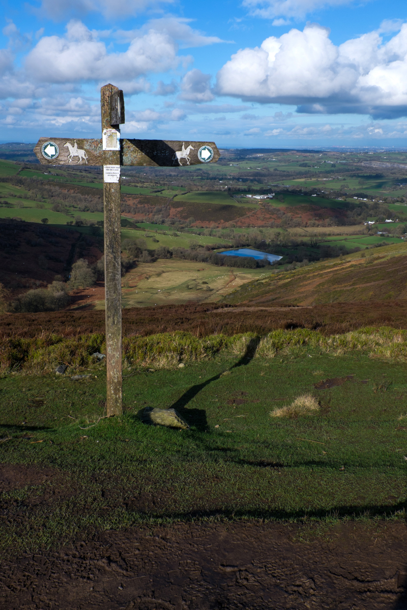 Finger post sign on bridleway near Moel Famau, Clwydian Range