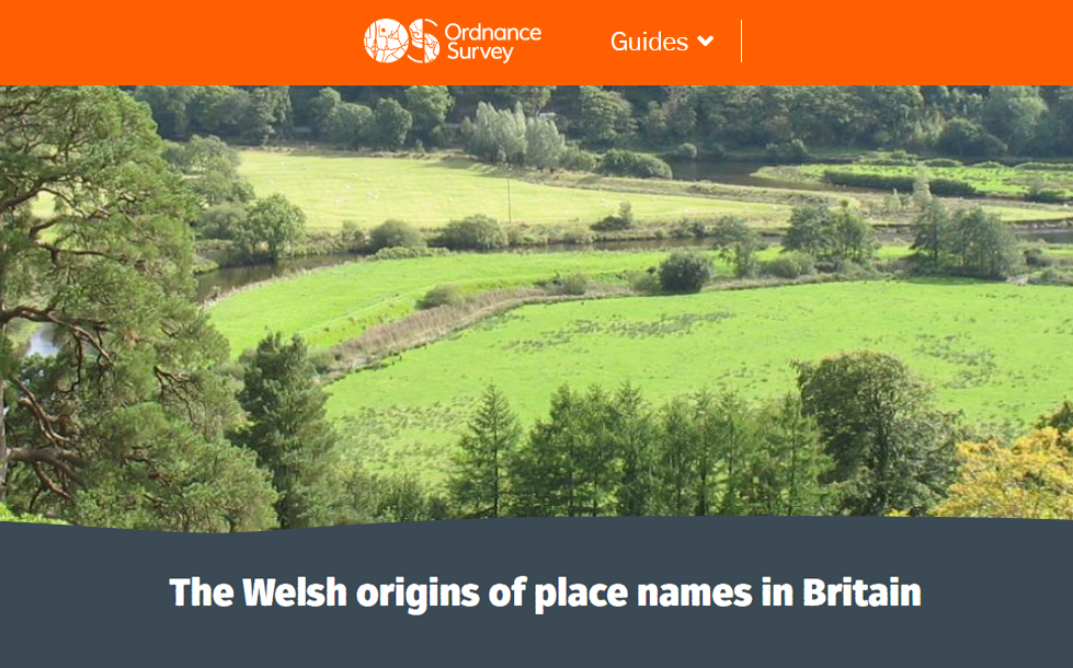 Image of the Ordnance Survey's website page on welsh language place-names