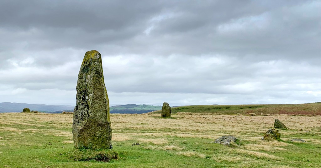 Mitchell's Fold Stone Circle, with Corndon Hill in background, Montgomershire/Shropshire border