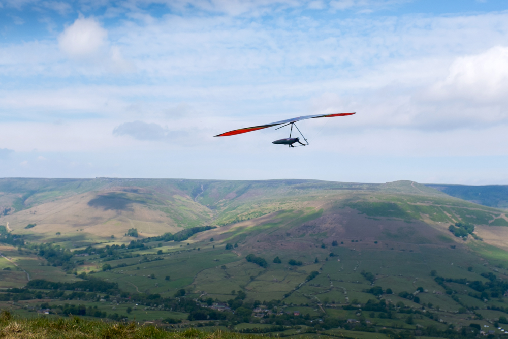 Hang glider above Rushup Edge in the Uk's Peak District